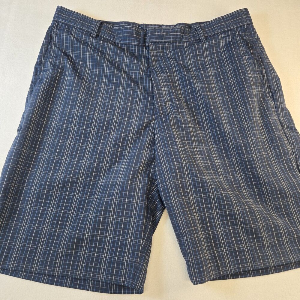 Walter Hagen Blue Plaid Performance Flat Front Chino Golf Shorts Men's Size 34